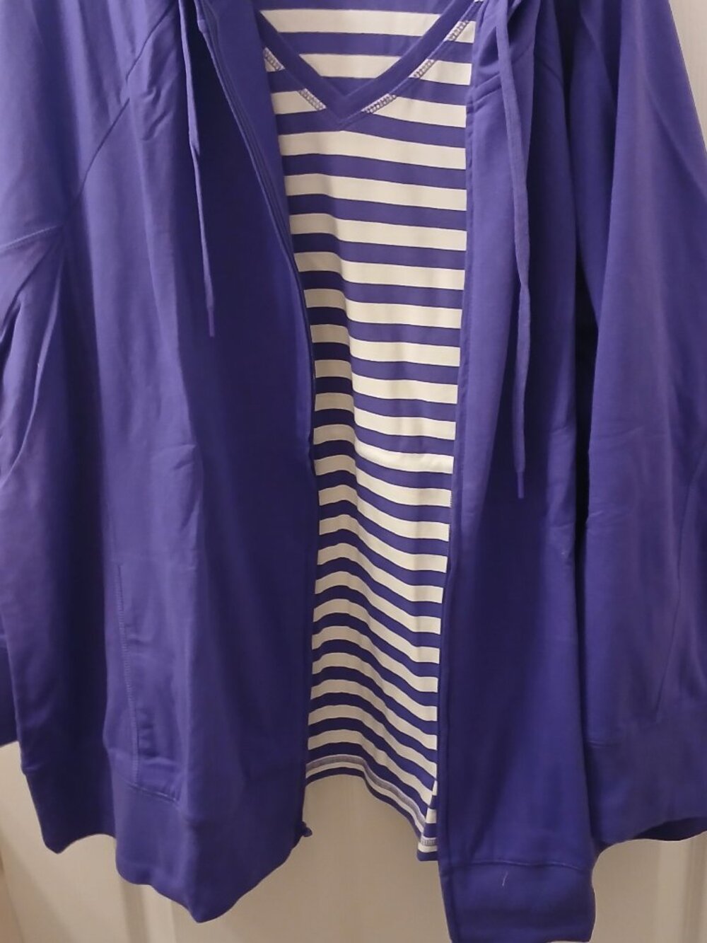 Denim & Co. Active French Terry Jacket & Knit Striped Top Set